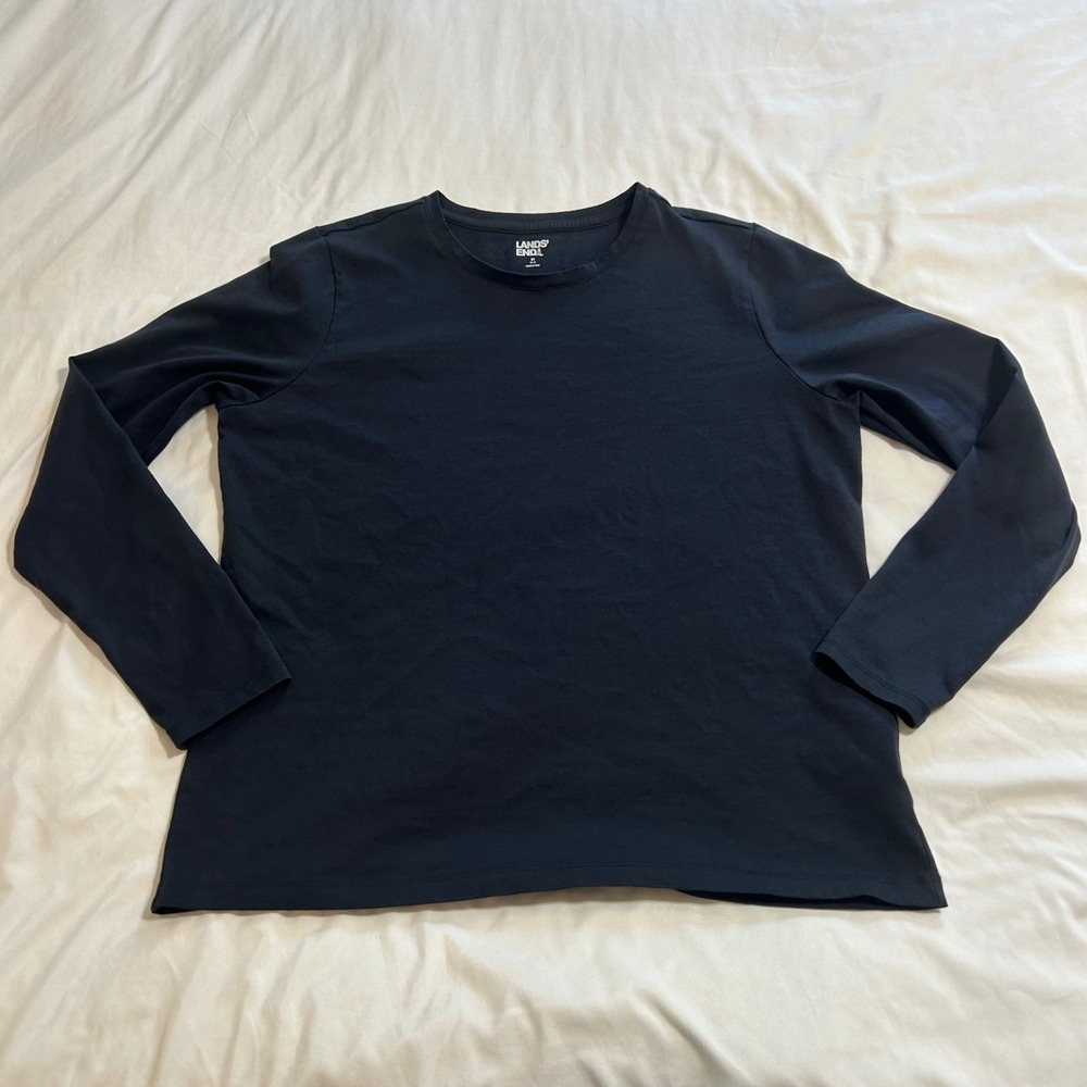 Lands End Womens Black 100% Cotton Long Sleeve Crewneck T-Shirt Size M 10-12